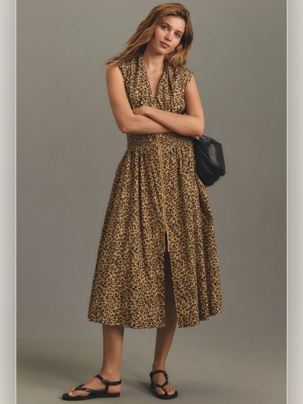 Anthropologie Maeve the Tommy Cap Sleeve Smocked Front Sleeve Shirt Dress